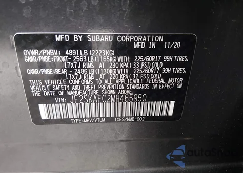 2021 Subaru Forester Premium z USA, uszkodzony, nr VIN JF2SKAFC2MH465950